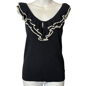 Lauren Ralph Lauren Womens V-Neck Ruffle 100% Silk Knit Sweater Whimsigoth sz M